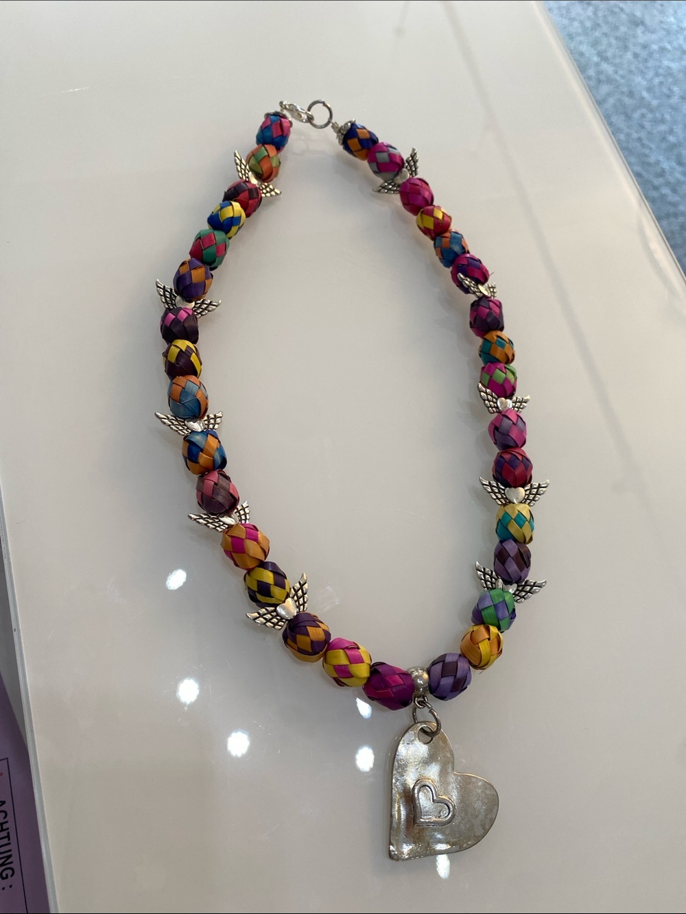 Handmade Multicolor Braided Bead Heart Pendant Necklace - Women Jewelry - Picture 4 of 4